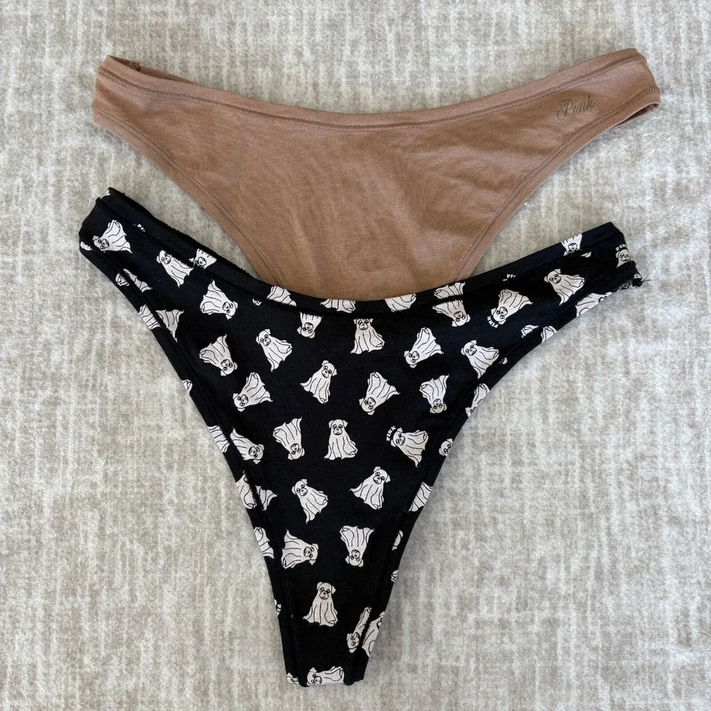 2 Pair Victoria's Secret Pink‎ Med Smooth Cotton High-Leg Thong Panty Underwear